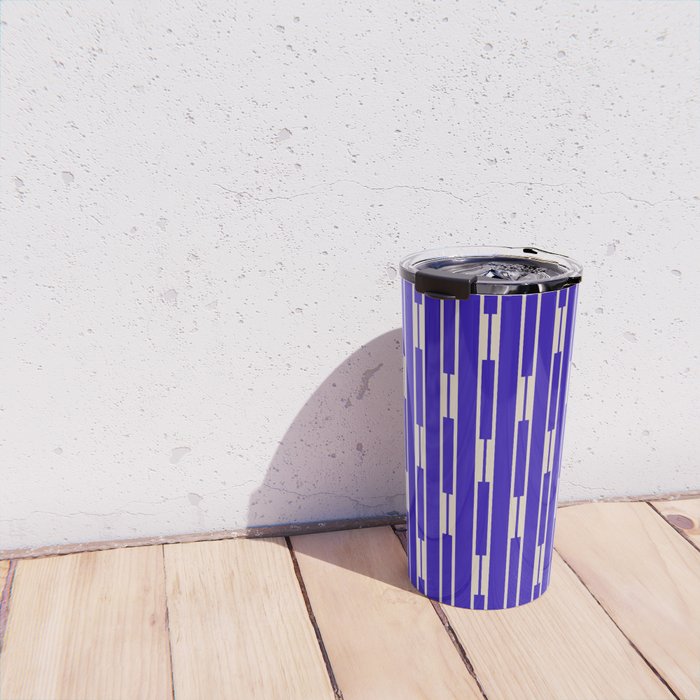 Minimalist Geo Chain Vertical Block Stripe Pattern in Cobalt Blue and Beige Travel Mug Gallery Image 4