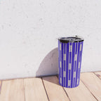 Minimalist Geo Chain Vertical Block Stripe Pattern in Cobalt Blue and Beige Travel Mug Gallery Image 4