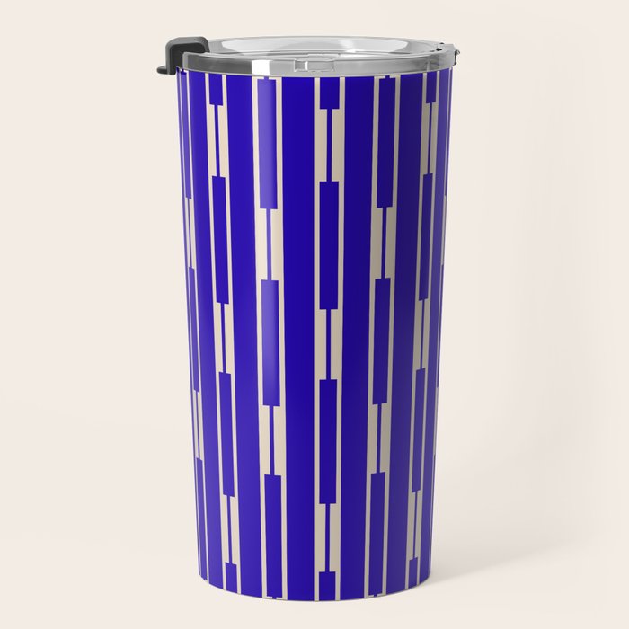 Minimalist Geo Chain Vertical Block Stripe Pattern in Cobalt Blue and Beige Travel Mug Gallery Image 3