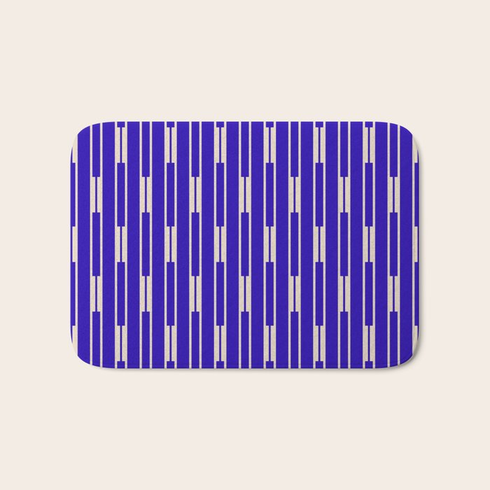 Minimalist Geo Chain Vertical Block Stripe Pattern in Cobalt Blue and Beige Bath Mat Gallery Image 1