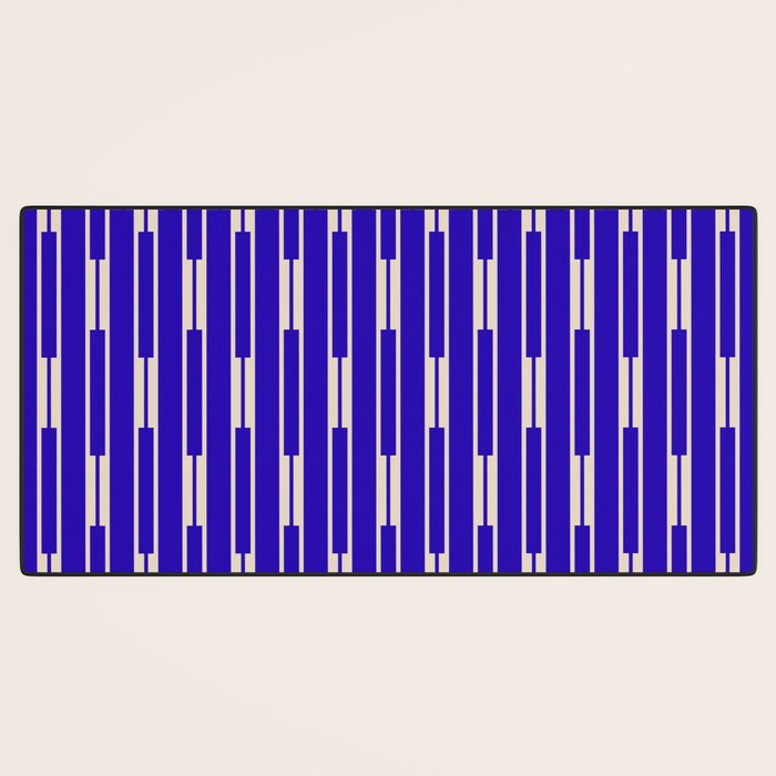 Minimalist Geo Chain Vertical Block Stripe Pattern in Cobalt Blue and Beige Desk Mat Gallery Image 3