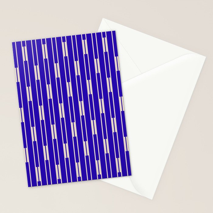 Minimalist Geo Chain Vertical Block Stripe Pattern in Cobalt Blue and Beige Stationery Card Gallery Image 2