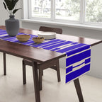 Minimalist Geo Chain Vertical Block Stripe Pattern in Cobalt Blue and Beige Table Runner Gallery Image 2