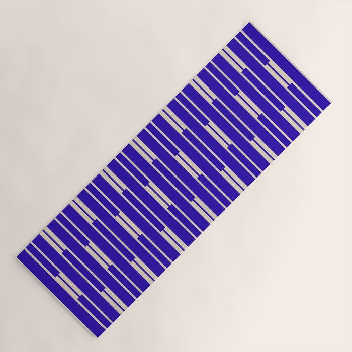 Minimalist Geo Chain Vertical Block Stripe Pattern in Cobalt Blue and Beige Yoga Mat Gallery Image 1