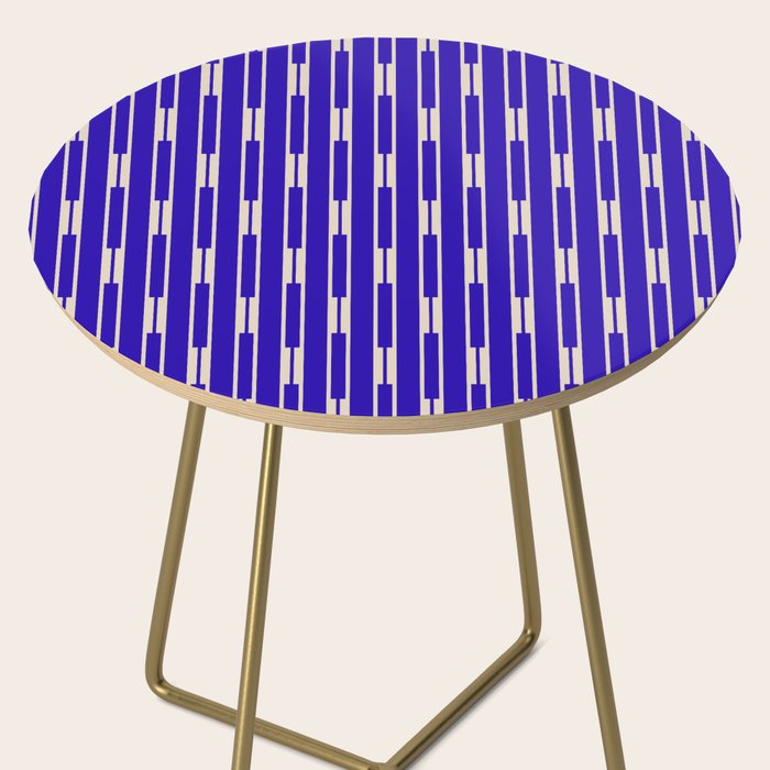 Minimalist Geo Chain Vertical Block Stripe Pattern in Cobalt Blue and Beige Side Table Gallery Image 2
