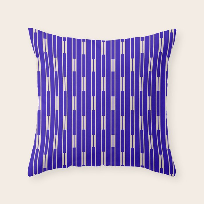 Minimalist Geo Chain Vertical Block Stripe Pattern in Cobalt Blue and Beige Throw Pillow Gallery Image 1