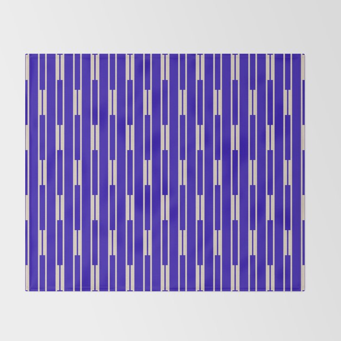 Minimalist Geo Chain Vertical Block Stripe Pattern in Cobalt Blue and Beige Throw Blanket Gallery Image 2