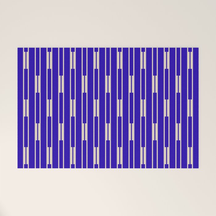 Minimalist Geo Chain Vertical Block Stripe Pattern in Cobalt Blue and Beige Welcome Mat Gallery Image 1