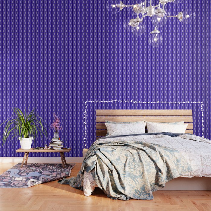 Minimalist Geo Chain Vertical Block Stripe Pattern in Cobalt Blue and Beige Wallpaper Gallery Image 1