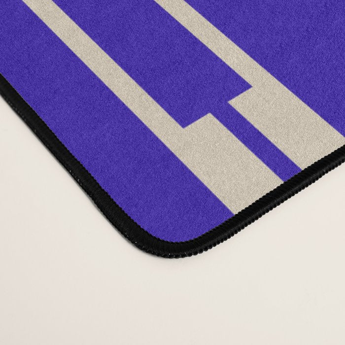 Minimalist Geo Chain Vertical Block Stripe Pattern in Cobalt Blue and Beige Desk Mat Gallery Image 4