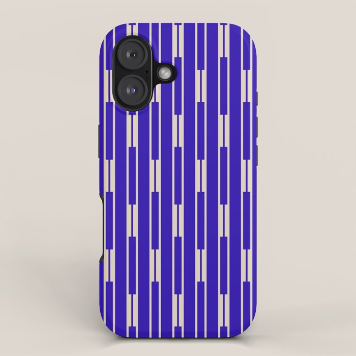 Minimalist Geo Chain Vertical Block Stripe Pattern in Cobalt Blue and Beige iPhone Case Gallery Image 1
