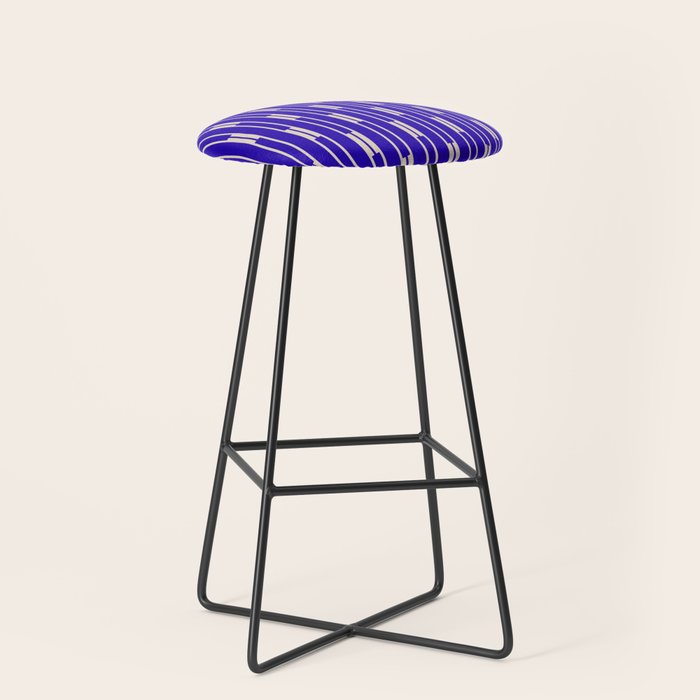 Minimalist Geo Chain Vertical Block Stripe Pattern in Cobalt Blue and Beige Stool Gallery Image 1