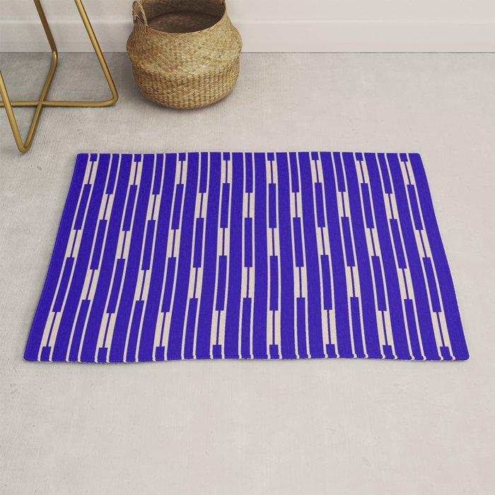 Minimalist Geo Chain Vertical Block Stripe Pattern in Cobalt Blue and Beige Rug Gallery Image 1