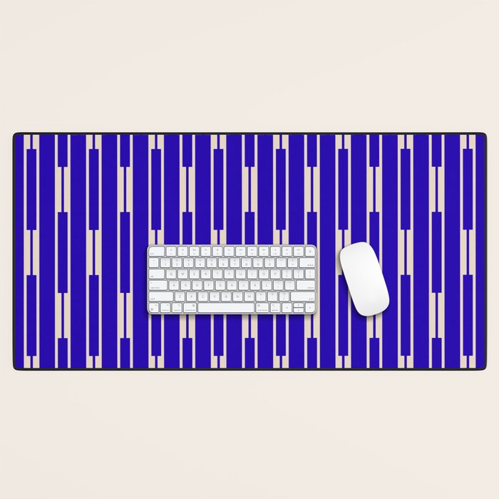 Minimalist Geo Chain Vertical Block Stripe Pattern in Cobalt Blue and Beige Desk Mat Gallery Image 1