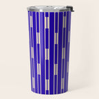 Minimalist Geo Chain Vertical Block Stripe Pattern in Cobalt Blue and Beige Travel Mug Gallery Image 2