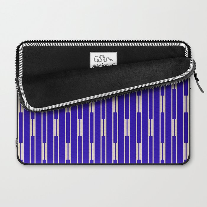 Minimalist Geo Chain Vertical Block Stripe Pattern in Cobalt Blue and Beige Laptop Sleeve Gallery Image 2