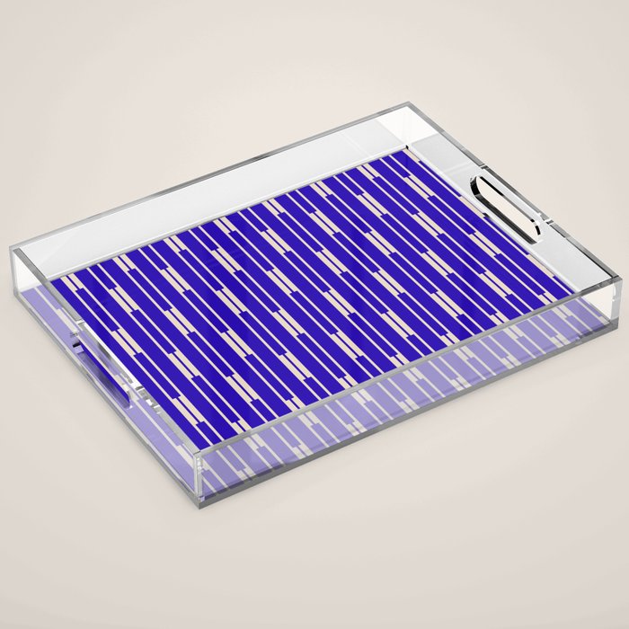 Minimalist Geo Chain Vertical Block Stripe Pattern in Cobalt Blue and Beige Acrylic Tray Gallery Image 1