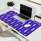 Minimalist Geo Chain Vertical Block Stripe Pattern in Cobalt Blue and Beige Desk Mat Gallery Image 2