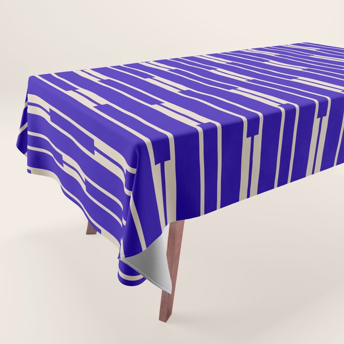 Minimalist Geo Chain Vertical Block Stripe Pattern in Cobalt Blue and Beige Tablecloth Gallery Image 1
