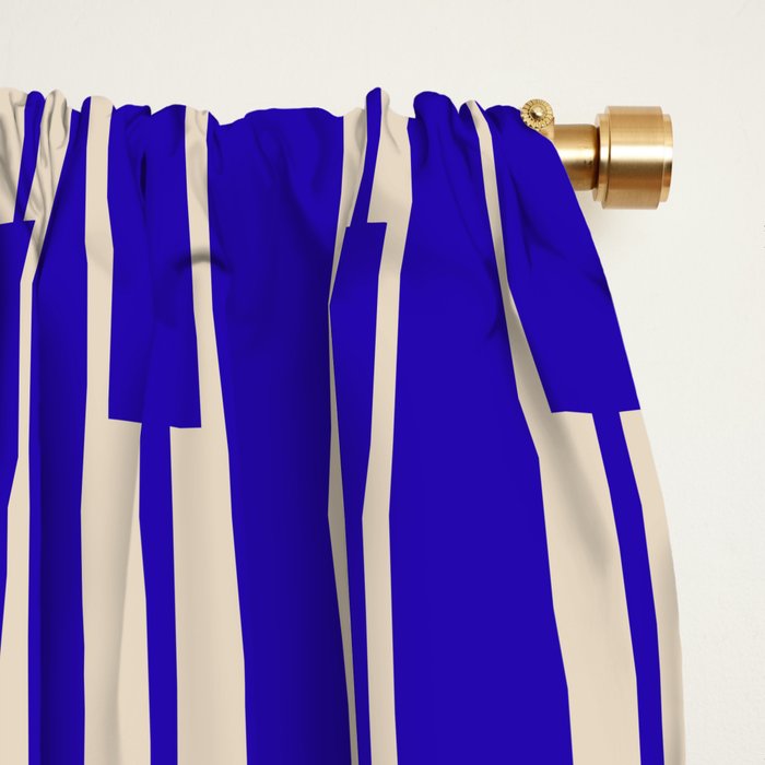 Minimalist Geo Chain Vertical Block Stripe Pattern in Cobalt Blue and Beige Window Curtain Gallery Image 2