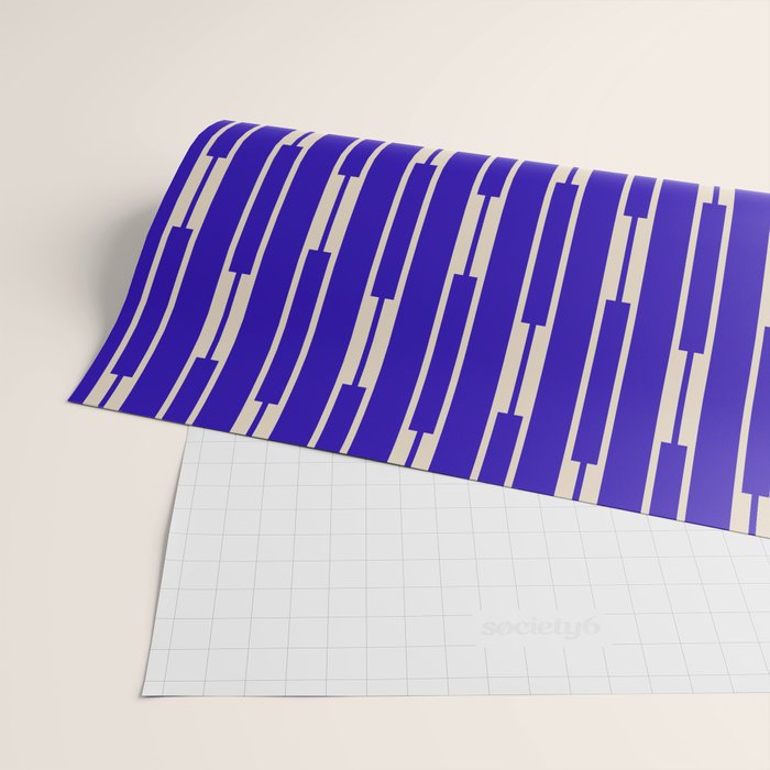 Minimalist Geo Chain Vertical Block Stripe Pattern in Cobalt Blue and Beige Wrapping Paper Gallery Image 2