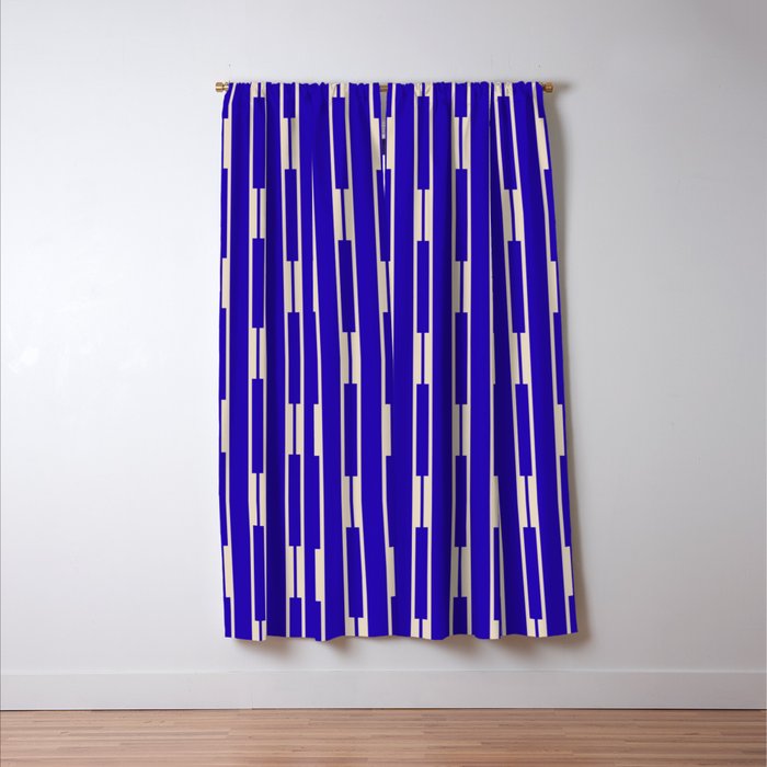 Minimalist Geo Chain Vertical Block Stripe Pattern in Cobalt Blue and Beige Window Curtain Gallery Image 3