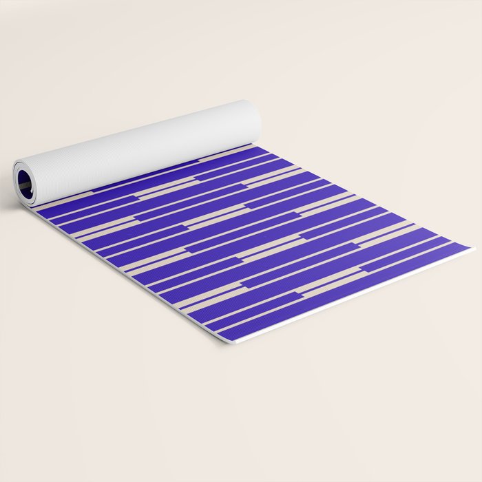 Minimalist Geo Chain Vertical Block Stripe Pattern in Cobalt Blue and Beige Yoga Mat Gallery Image 2