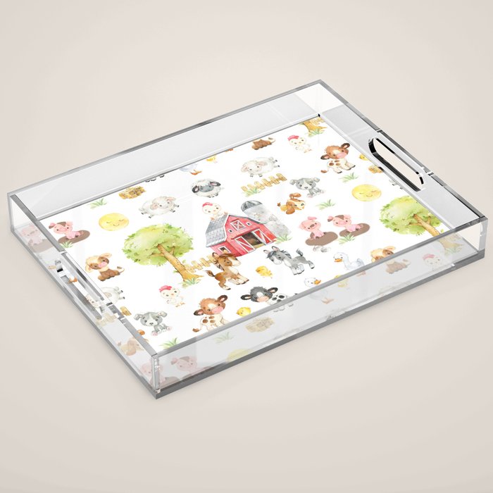 Watercolor Farm Animals Acrylic Tray Gallery Image 1