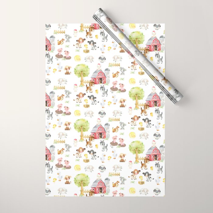 Watercolor Farm Animals Wrapping Paper Gallery Image 1