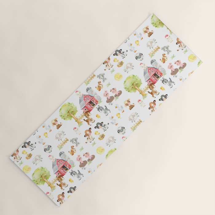 Watercolor Farm Animals Yoga Mat