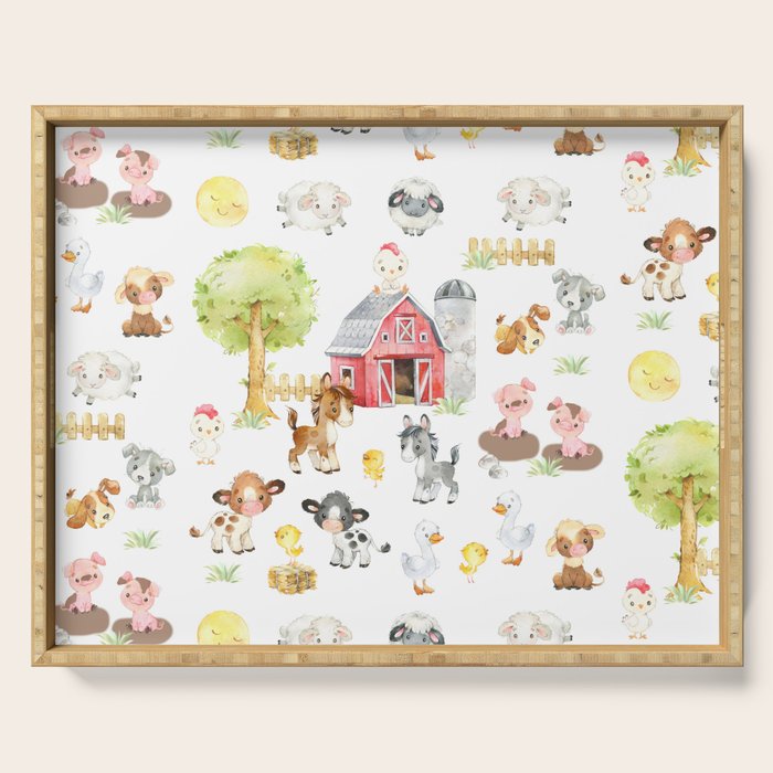 Watercolor Farm Animals Serving Tray Gallery Image 1