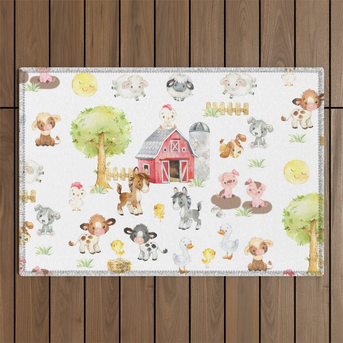 Watercolor Farm Animals Outdoor Rug Gallery Image 1