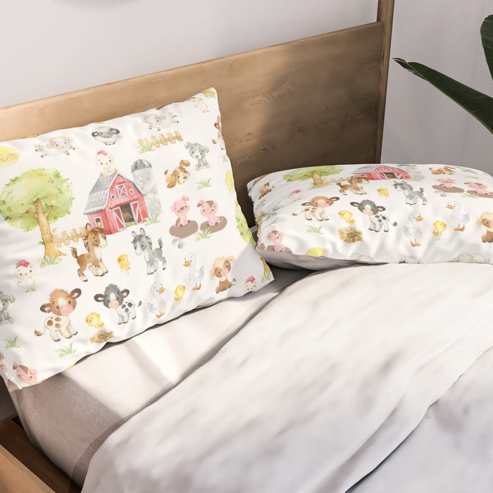 Watercolor Farm Animals Pillow Sham Gallery Image 2