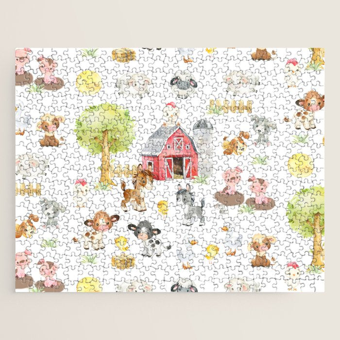 Watercolor Farm Animals Jigsaw Puzzle Gallery Image 1