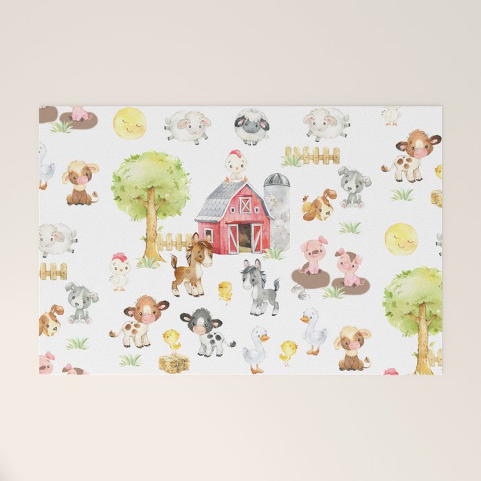 Watercolor Farm Animals Welcome Mat Gallery Image 1