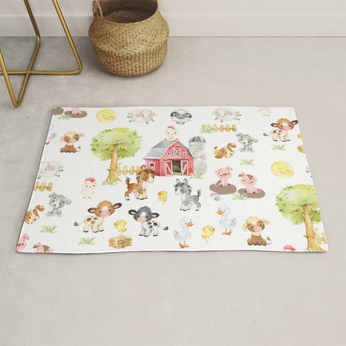 Watercolor Farm Animals Rug Gallery Image 1