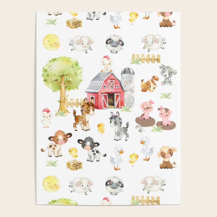 Watercolor Farm Animals Poster Gallery Image 4