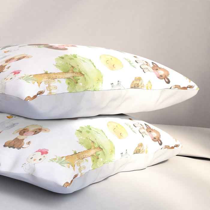 Watercolor Farm Animals Pillow Sham Gallery Image 3