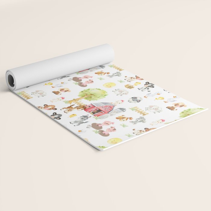 Watercolor Farm Animals Yoga Mat Gallery Image 2