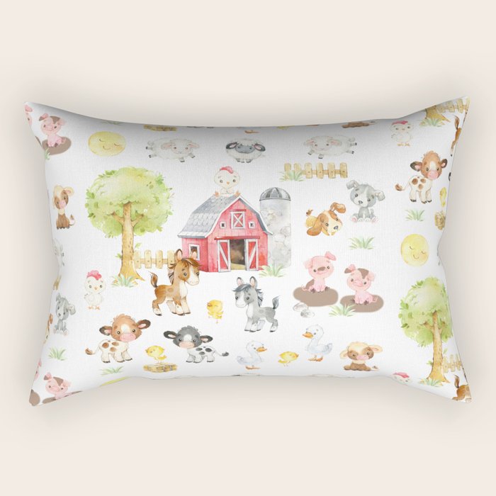 Watercolor Farm Animals Rectangular Pillow Gallery Image 2