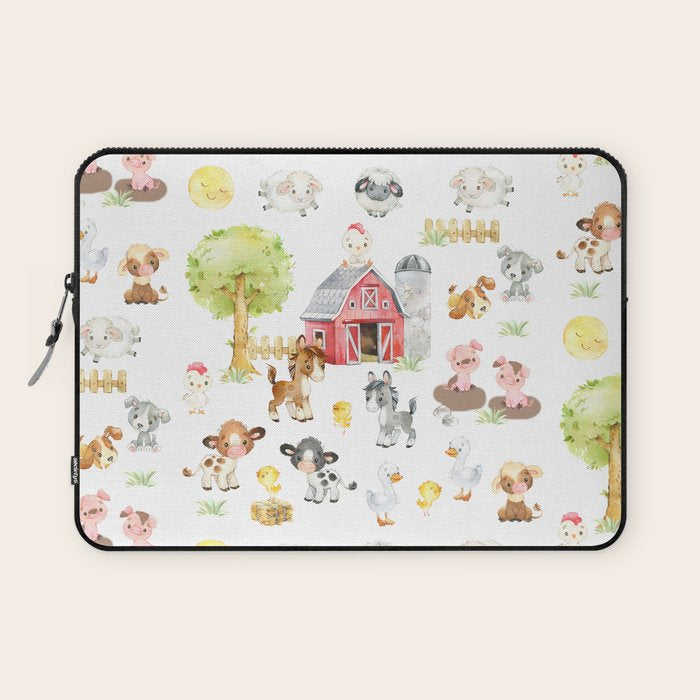 Watercolor Farm Animals Laptop Sleeve Gallery Image 1