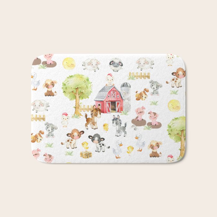 Watercolor Farm Animals Bath Mat Gallery Image 1