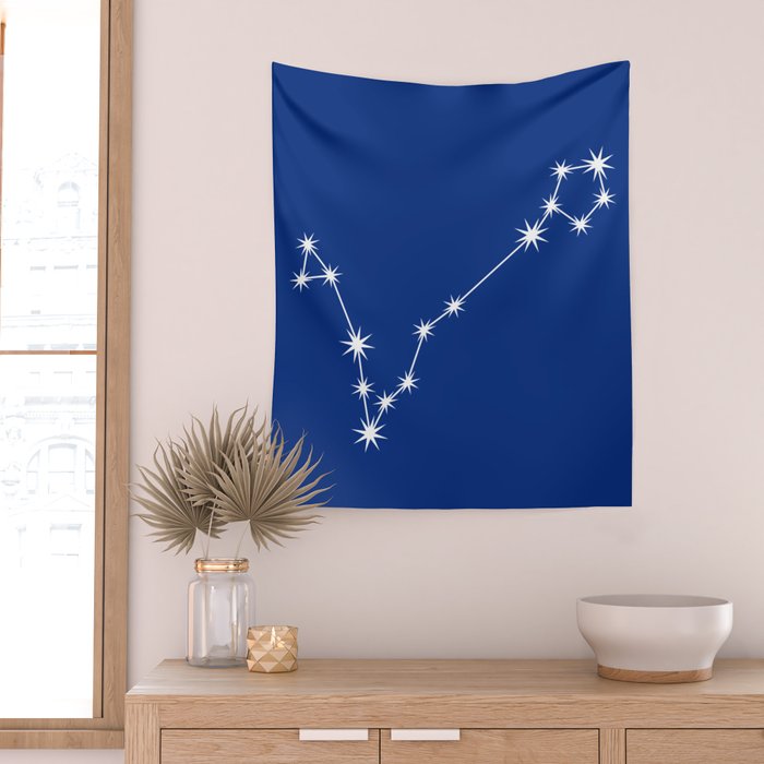 Pisces Zodiac Star Constellation Line Art Dark Blue Wall Tapestry Gallery Image 2