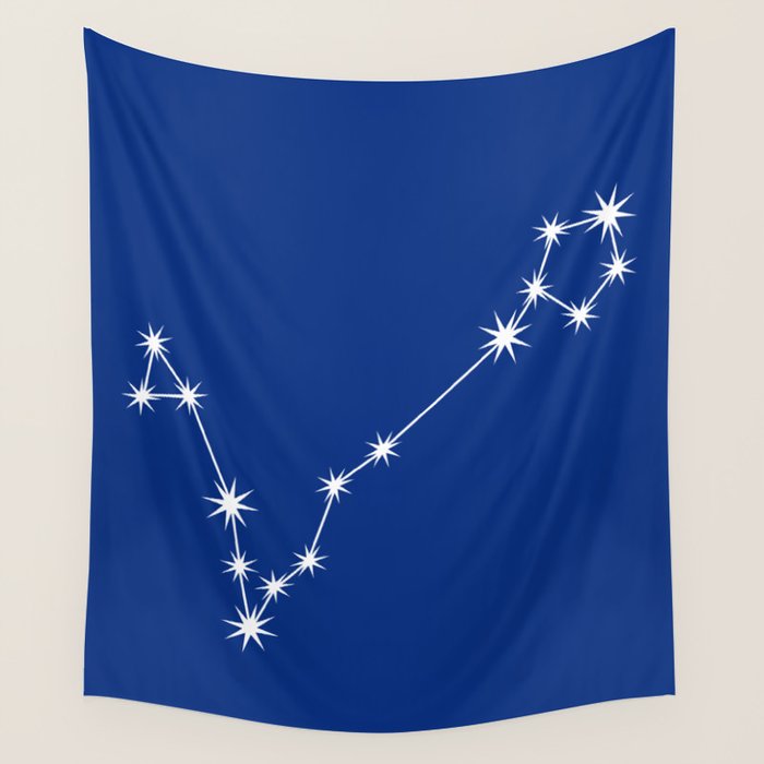 Pisces Zodiac Star Constellation Line Art Dark Blue Wall Tapestry Gallery Image 1