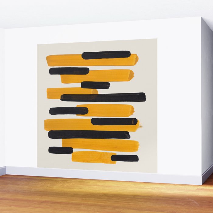 Mid Century Modern Abstract Painting Antique Yellow Black Bumble Bee Stripes Wall Mural Gallery Image 2