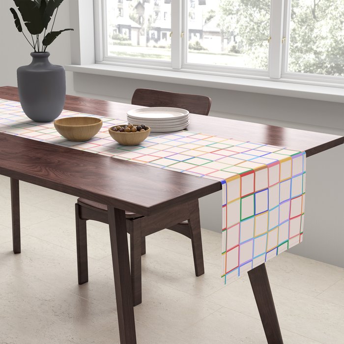 Pastel Color Square Pattern Checkered Table Runner Gallery Image 2