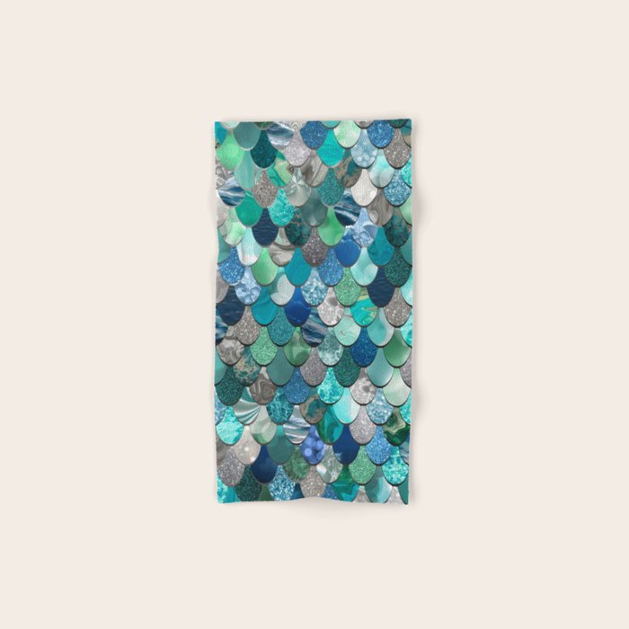 Mermaid Art, Sea,Teal, Mint, Aqua, Blue Hand & Bath Towel Gallery Image 1