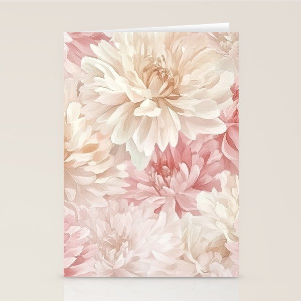 Large Cream and Blush Pink Watercolor Peonies Flowers Stationery Card Gallery Image 2