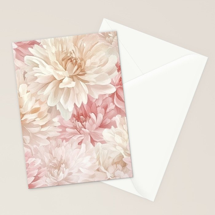 Large Cream and Blush Pink Watercolor Peonies Flowers Stationery Card Gallery Image 2