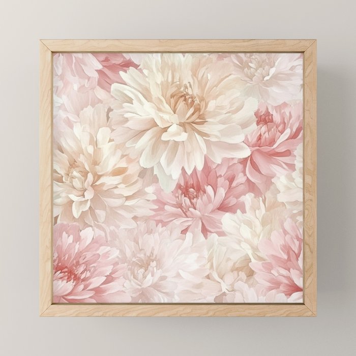 Large Cream and Blush Pink Watercolor Peonies Flowers Mini Art Print Gallery Image 1